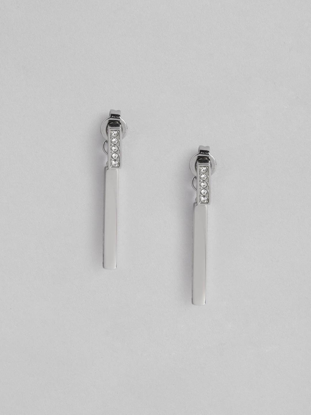 

BOSS Saya Crystal Studded Contemporary Drop Earrings, Silver