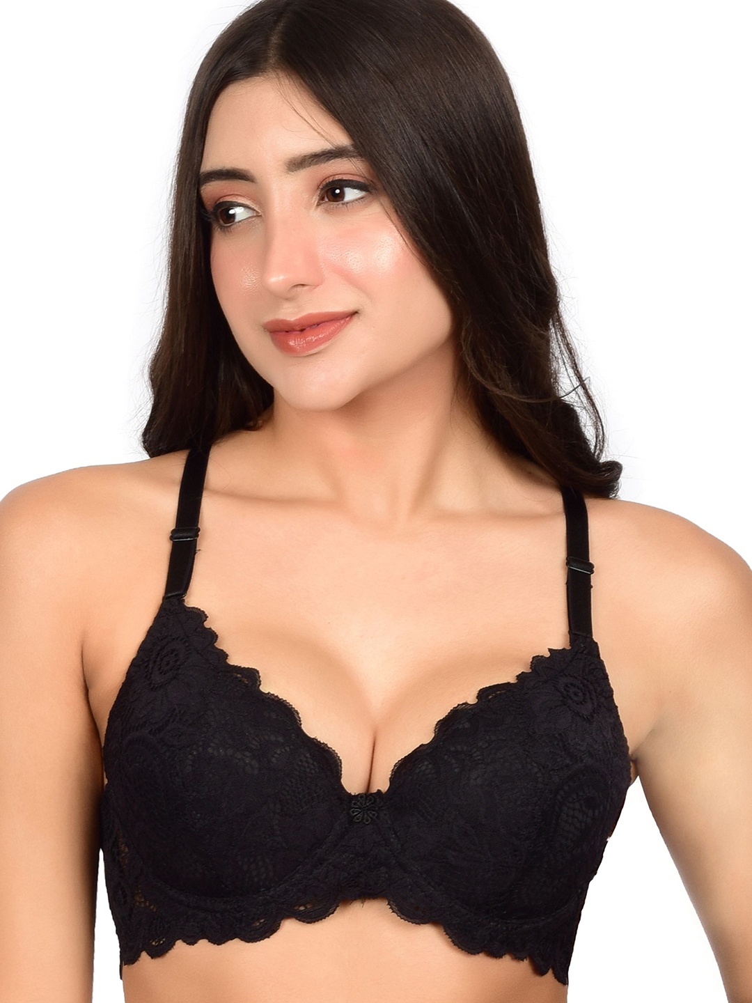 

bare dezire Medium Coverage Underwired Lightly Padded Push-Up Bra, Black