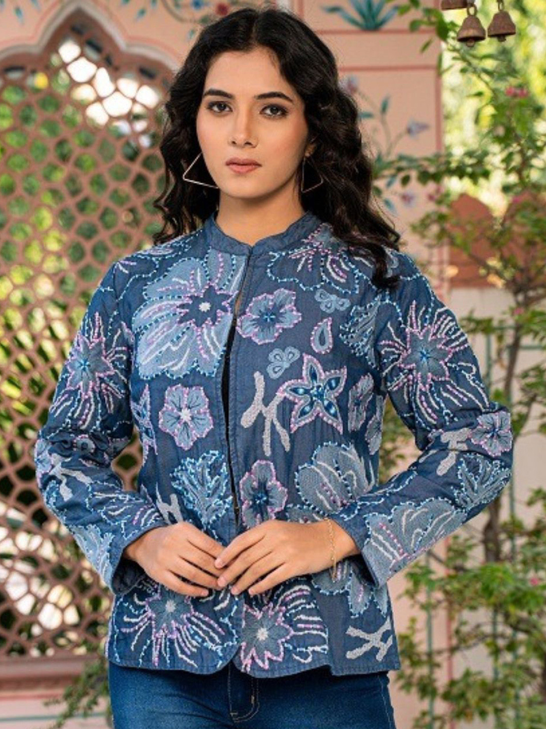 

Zolo Label Women Floral Printed Tailored Jacket, Blue