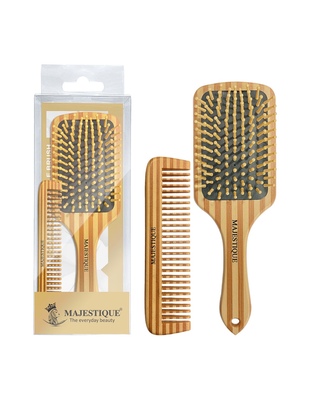 

MAJESTIQUE Set Of 2 Paddle Detangling Hair Brush & Comb, Gold