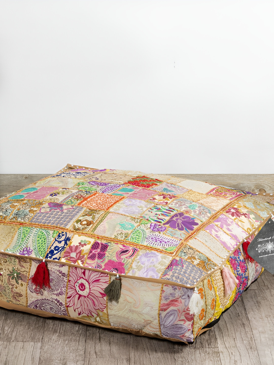 

HANDICRAFT PALACE Beige Printed Square Cotton Floor Cushion