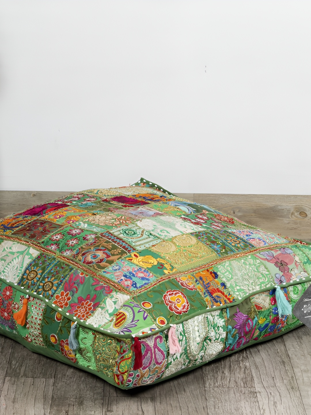 

HANDICRAFT PALACE Green Embroidered Square Cotton Floor Cushion