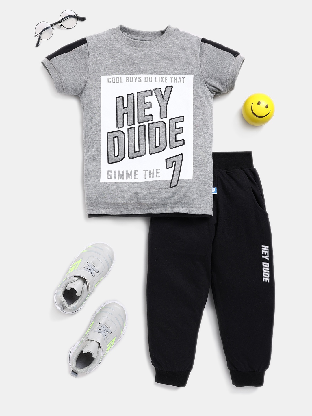 

Here&Now X Game Begins Boys Printed Pure Cotton T-shirt with Joggers, Grey