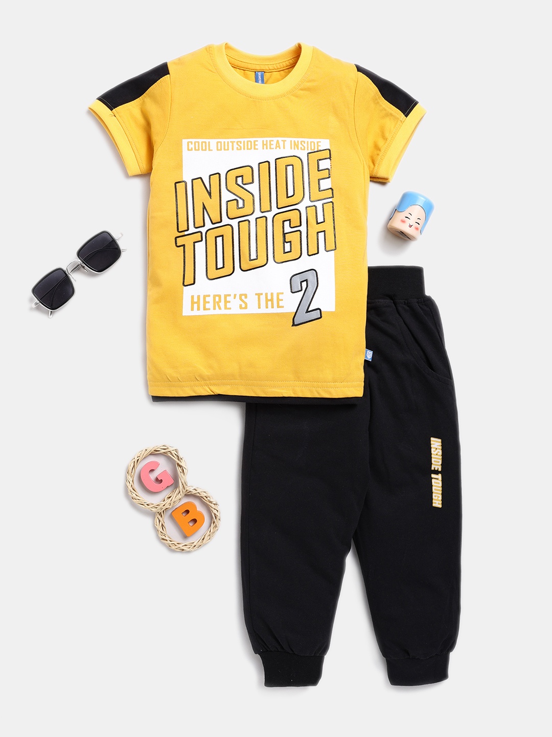 

Here&Now X Game Begins Boys Printed Pure Cotton T-shirt with Joggers, Mustard