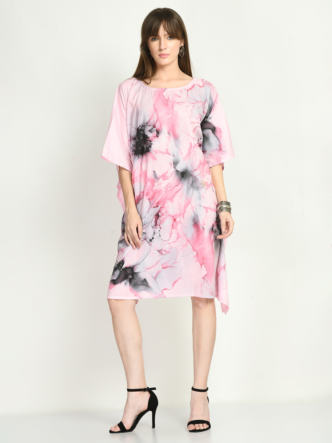 

Navvi Tie and Dye Kimono Sleeves Cotton Kaftan Dress, Pink