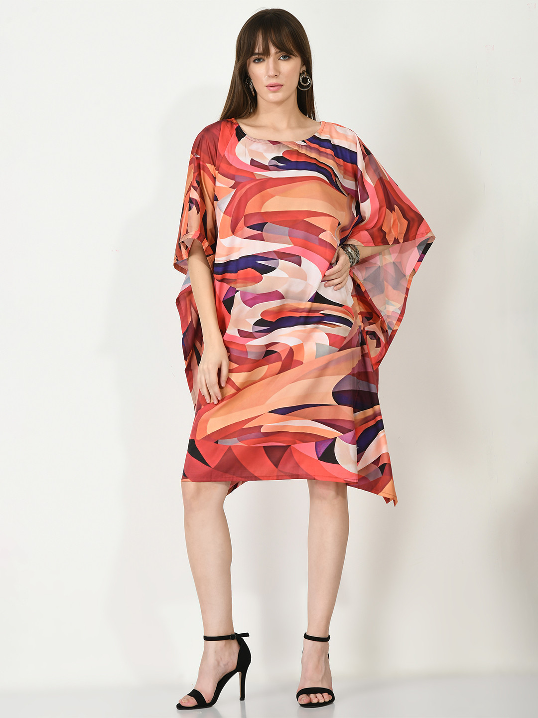 

Navvi Printed Kimono Sleeves Cotton Kaftan Dress, Orange