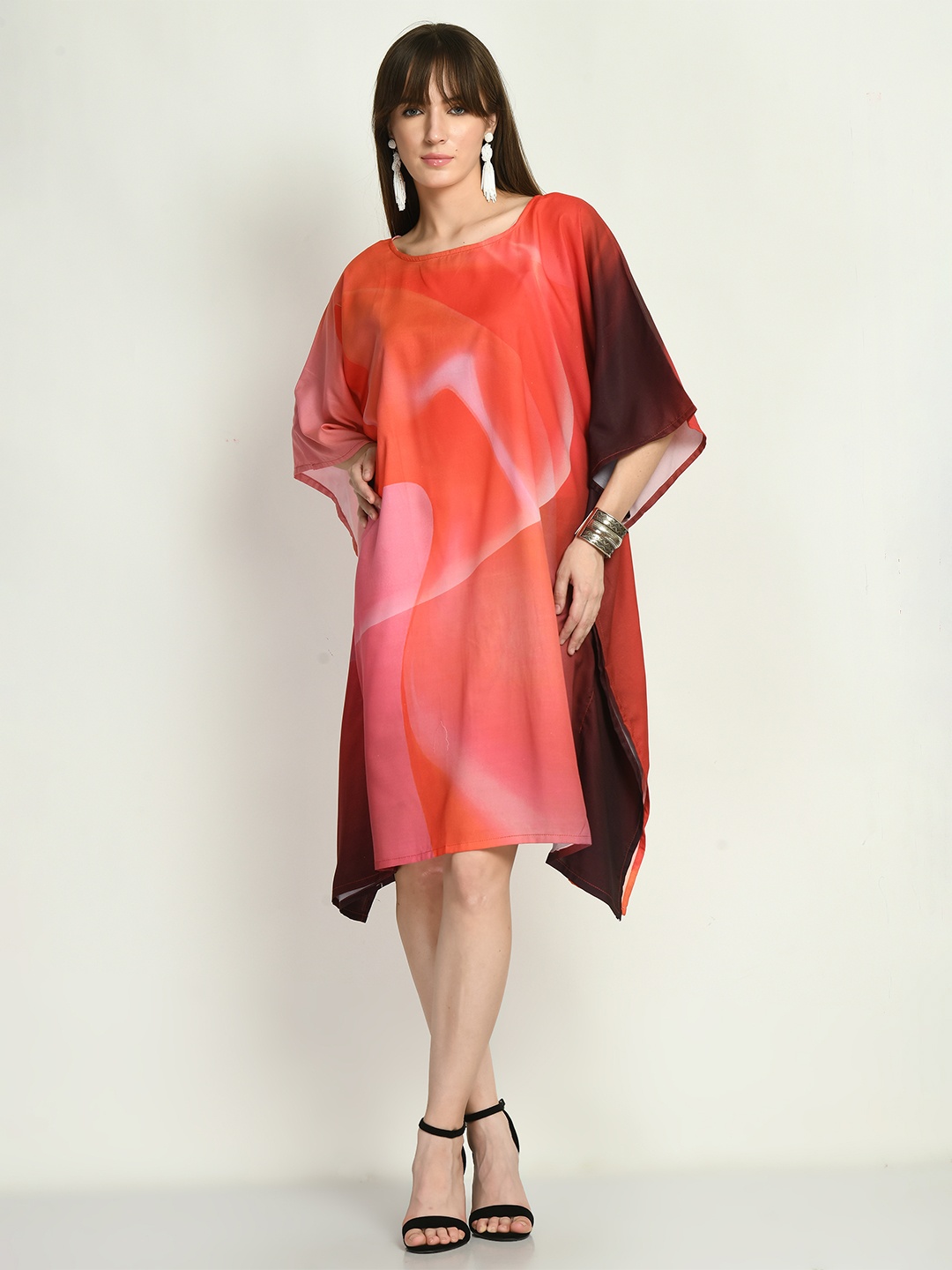 

Navvi Tie and Dye Cotton Kimono Sleeves Kaftan Dress, Orange