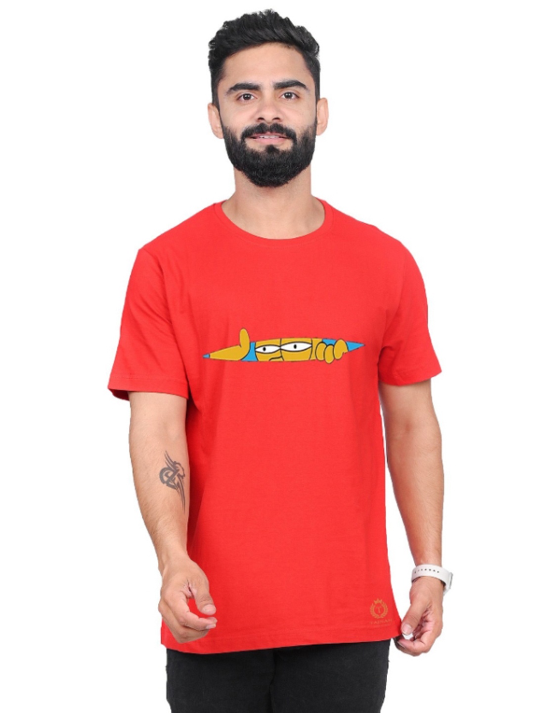 

TAJNAN Men Typography Checked T-shirt, Red