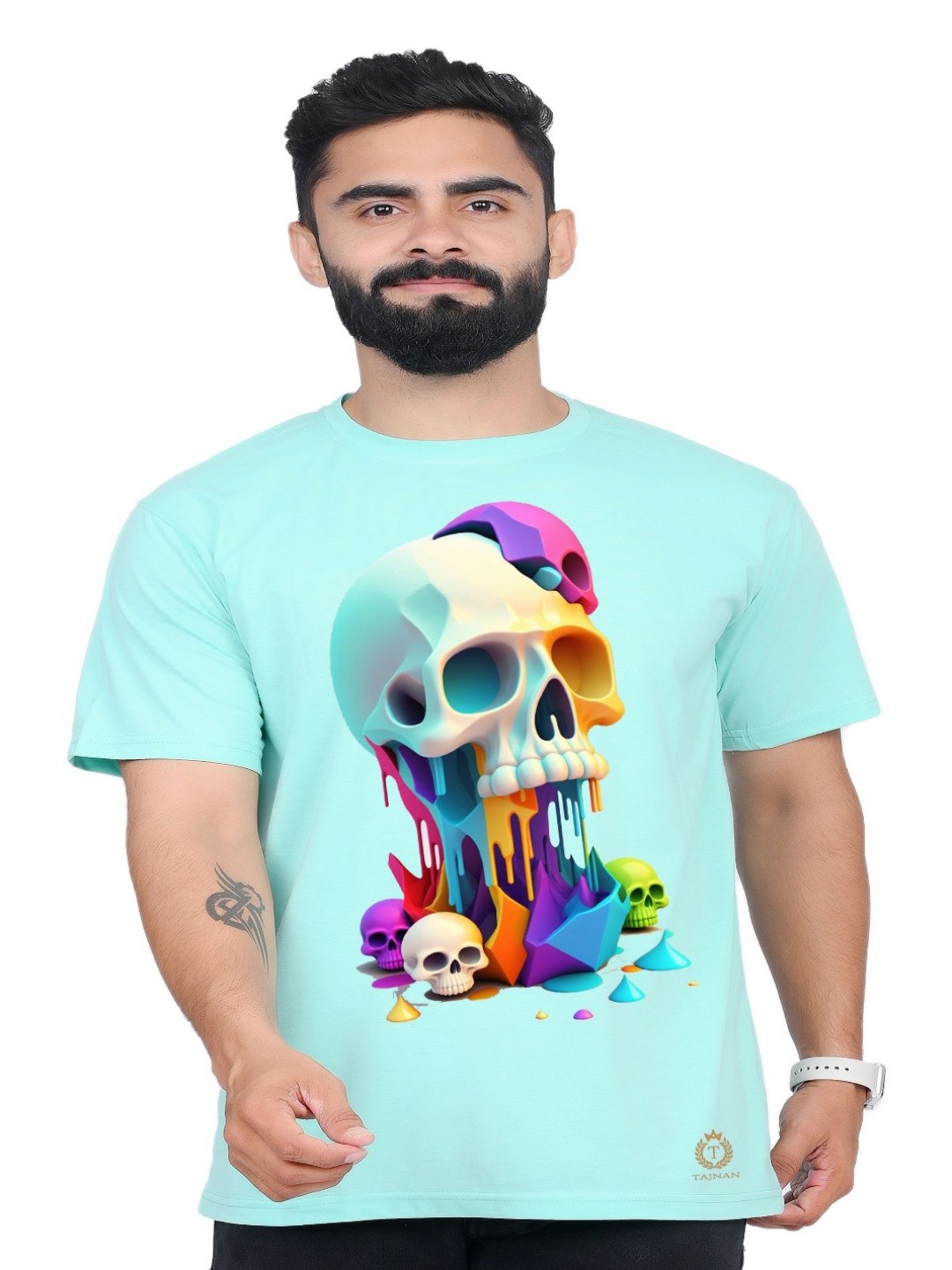 

TAJNAN Men Printed Applique T-shirt, Blue