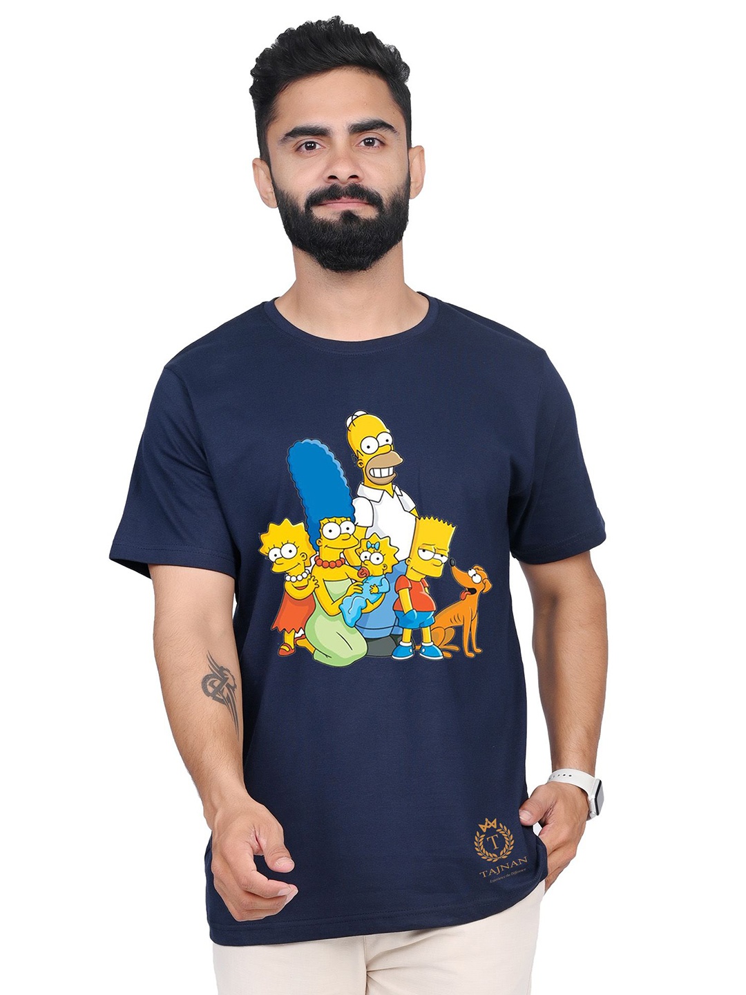 

TAJNAN Men Printed Applique T-shirt, Blue
