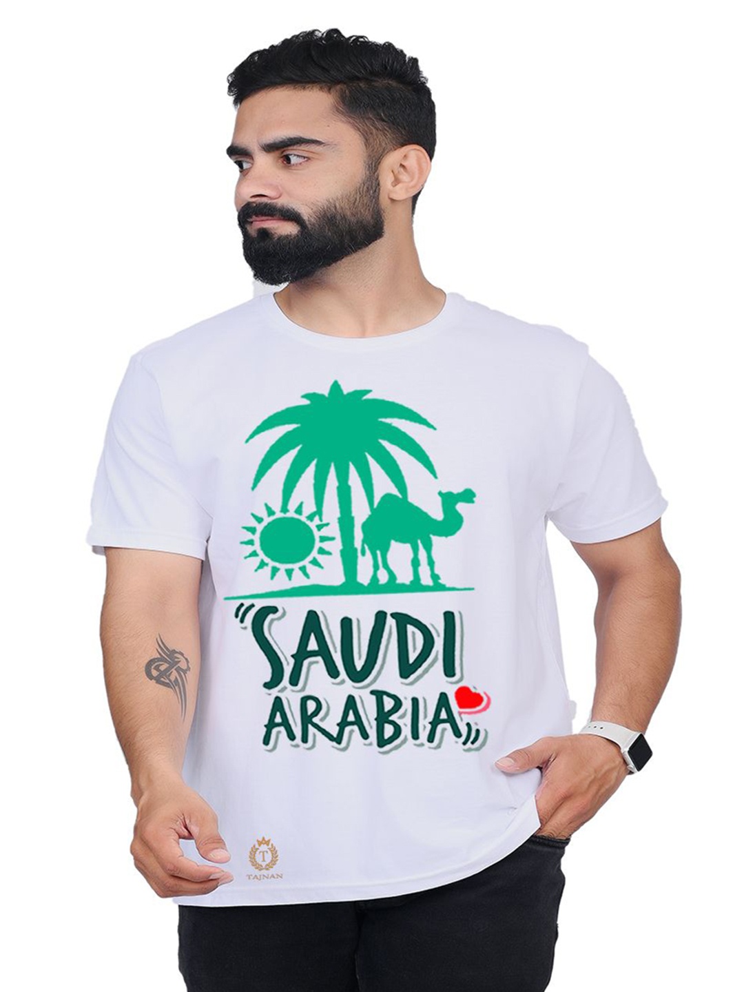 

TAJNAN Men Typography Printed Cut Outs T-shirt, White