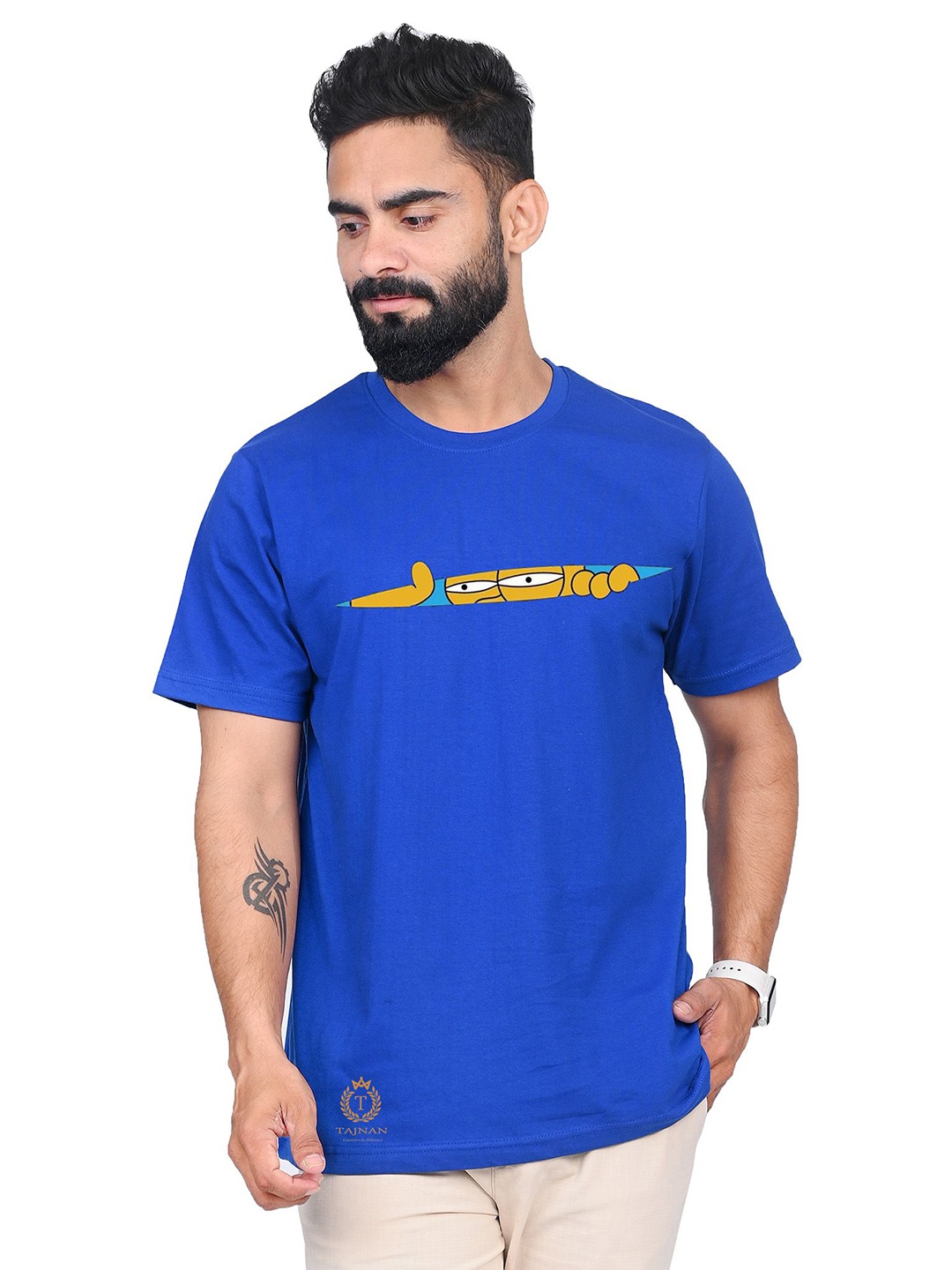 

TAJNAN Men Graphic Printed Round Neck T-shirt, Blue