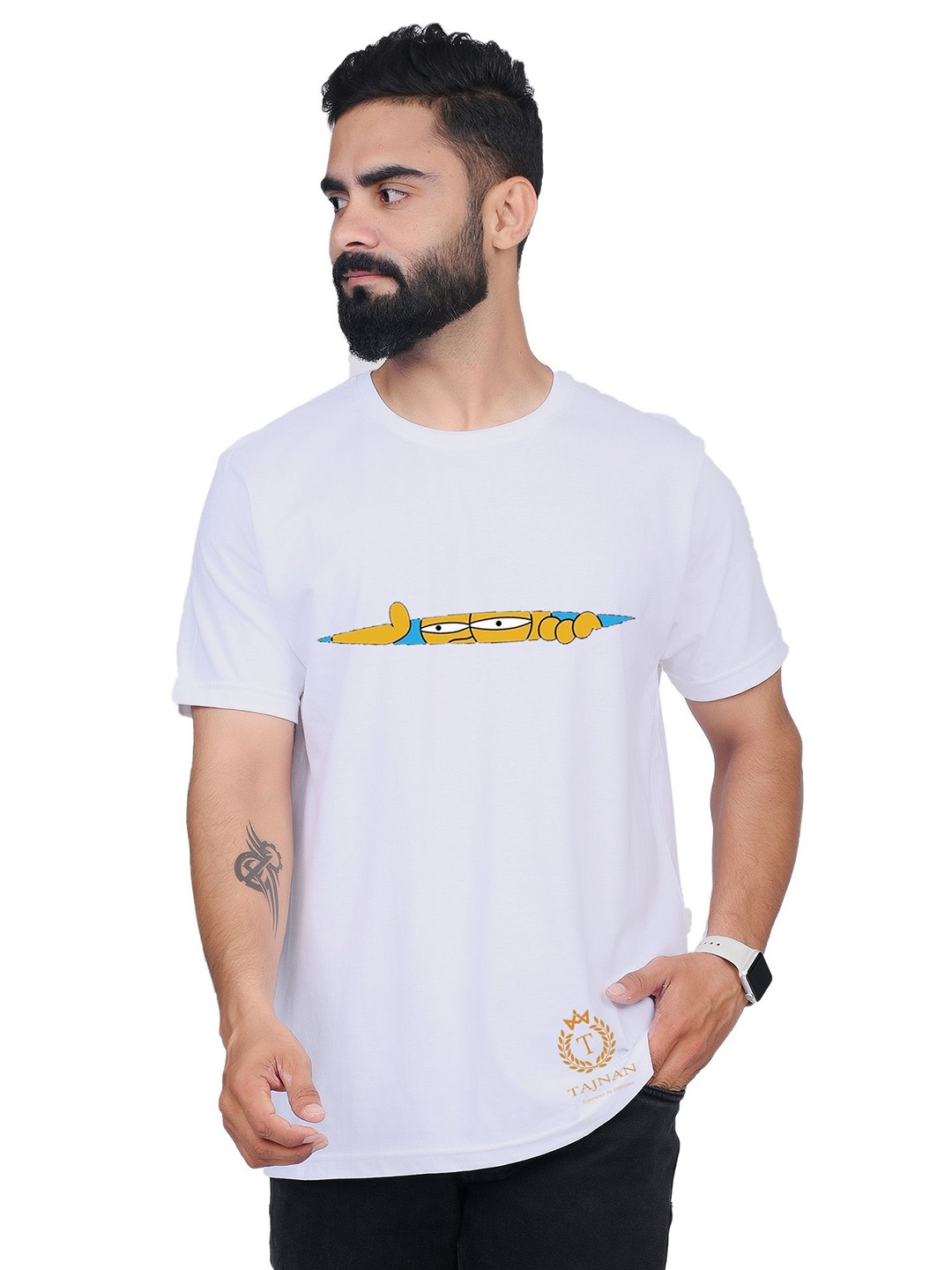

TAJNAN Men Graphic Printed Round Neck T-shirt, White
