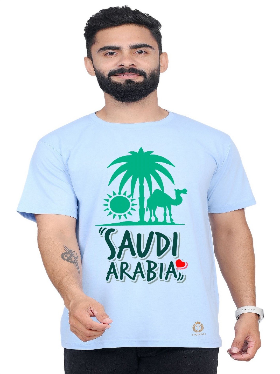 

TAJNAN Men Typography Printed Applique T-shirt, Blue