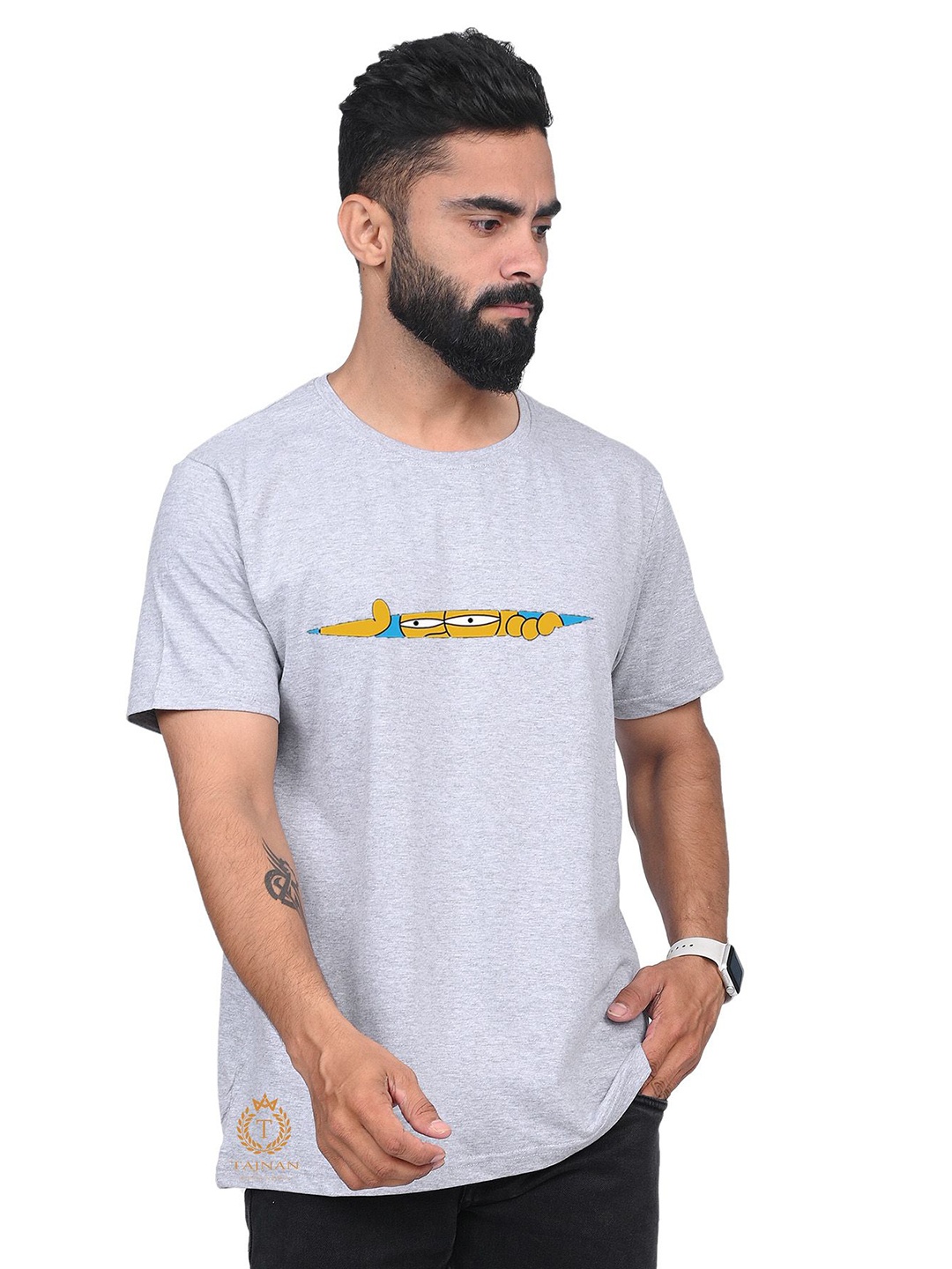 

TAJNAN Men Printed Pockets T-shirt, Grey