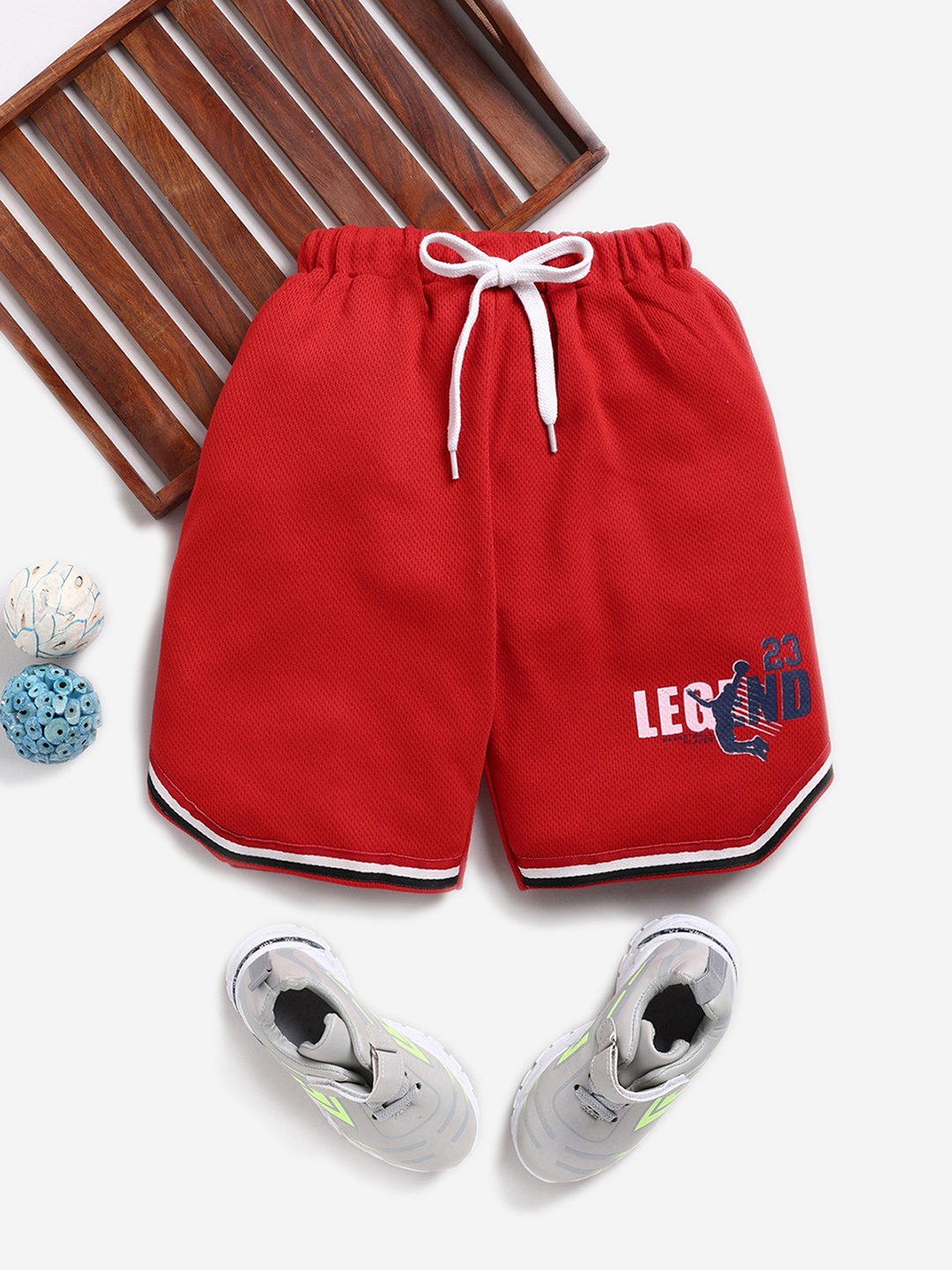 

Here&Now X Game Begins Boys Typography Printed Pure Cotton Sports Shorts, Red