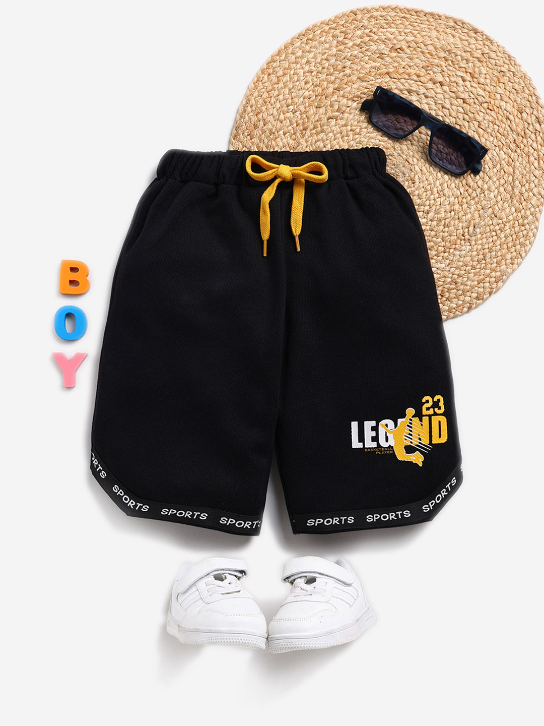 

Here&Now X Game Begins Boys Typography Printed Pure Cotton Basketball Shorts, Black