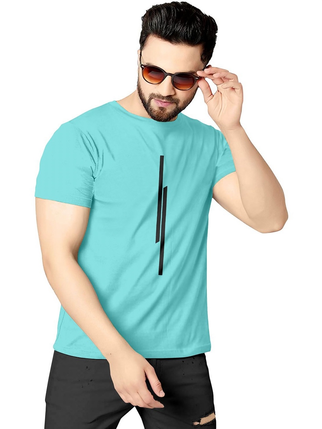 

HAPPY KHAJANA Men Graphic Printed Round Neck T-shirt, Turquoise blue