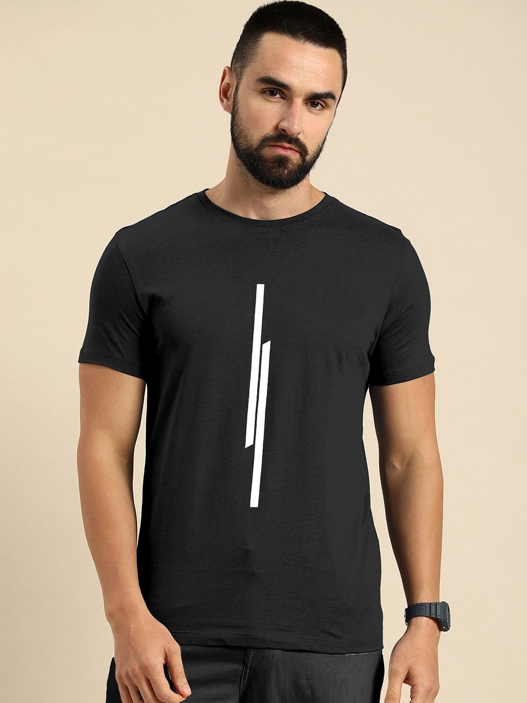 

HAPPY KHAJANA Men Graphic Printed Round Neck T-shirt, Black