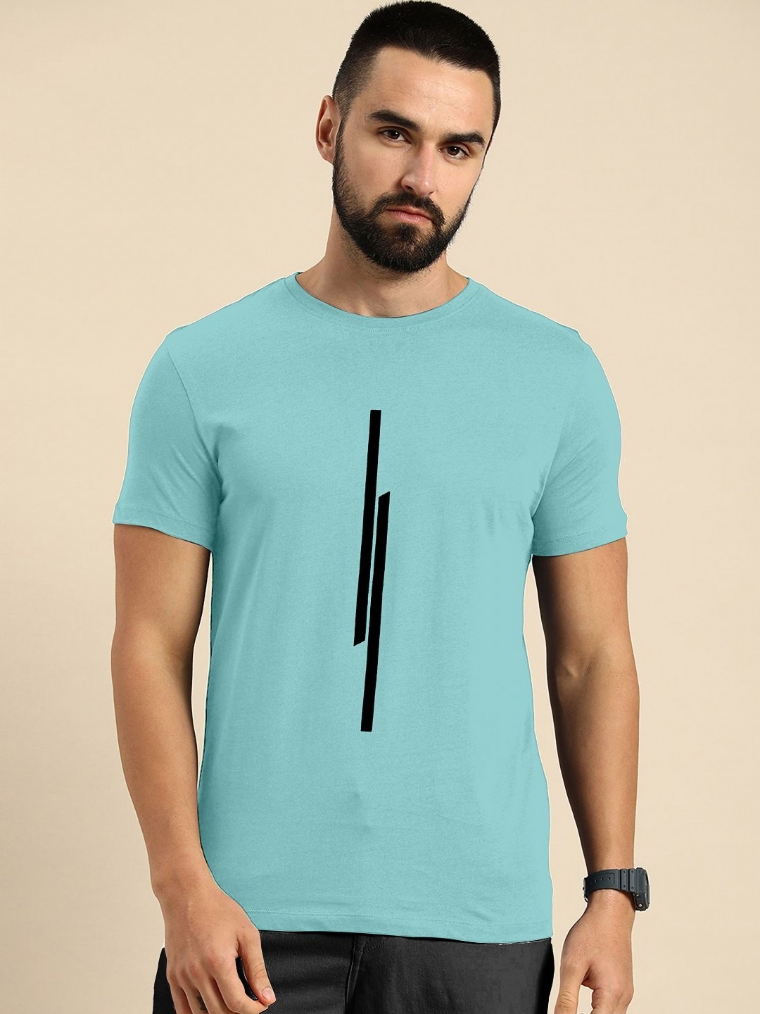 

HAPPY KHAJANA Men Graphic Printed Round Neck T-shirt, Blue