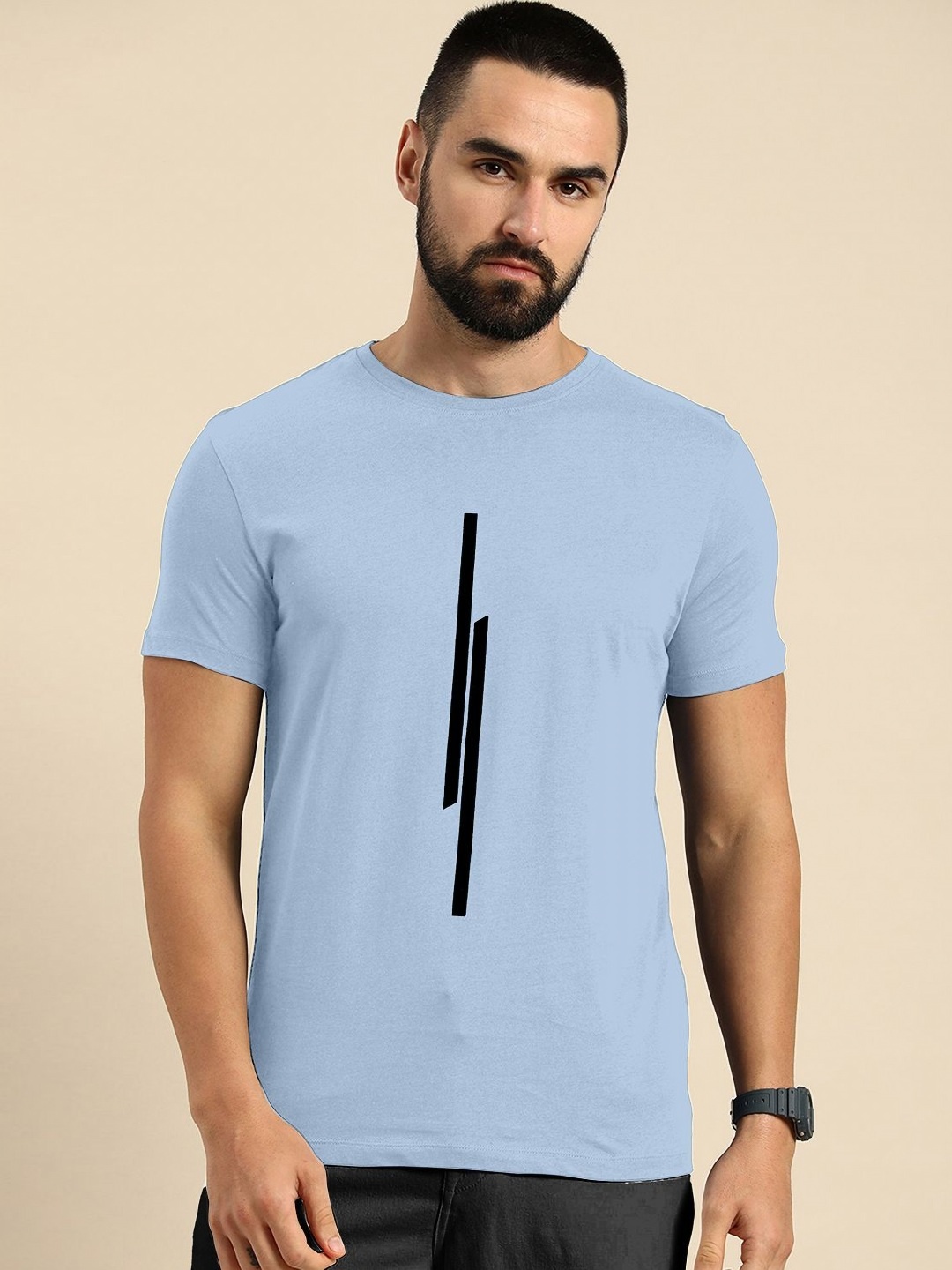 

HAPPY KHAJANA Men Graphic Printed Round Neck T-shirt, Blue