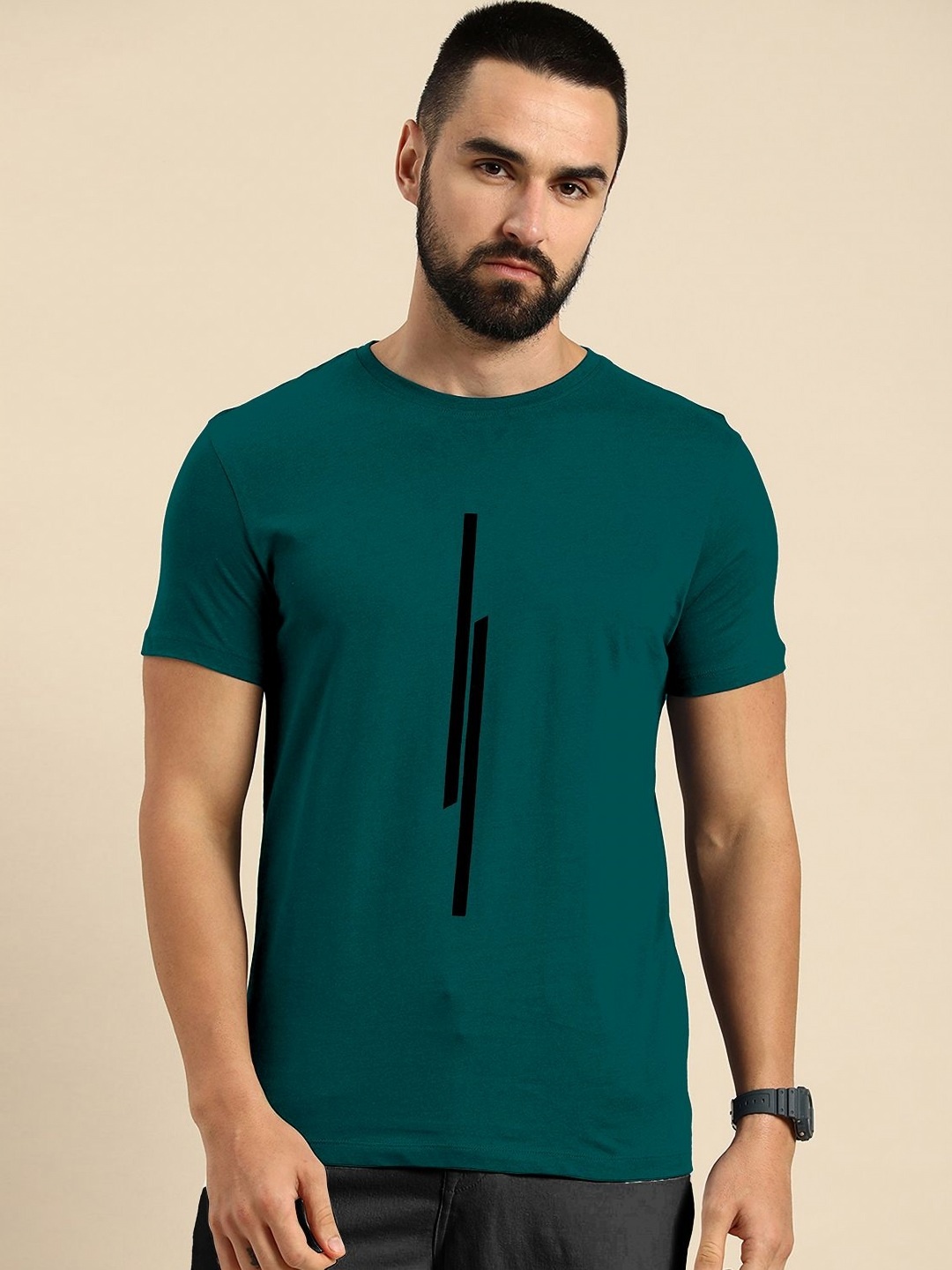 

HAPPY KHAJANA Men Graphic Printed Round Neck T-shirt, Teal