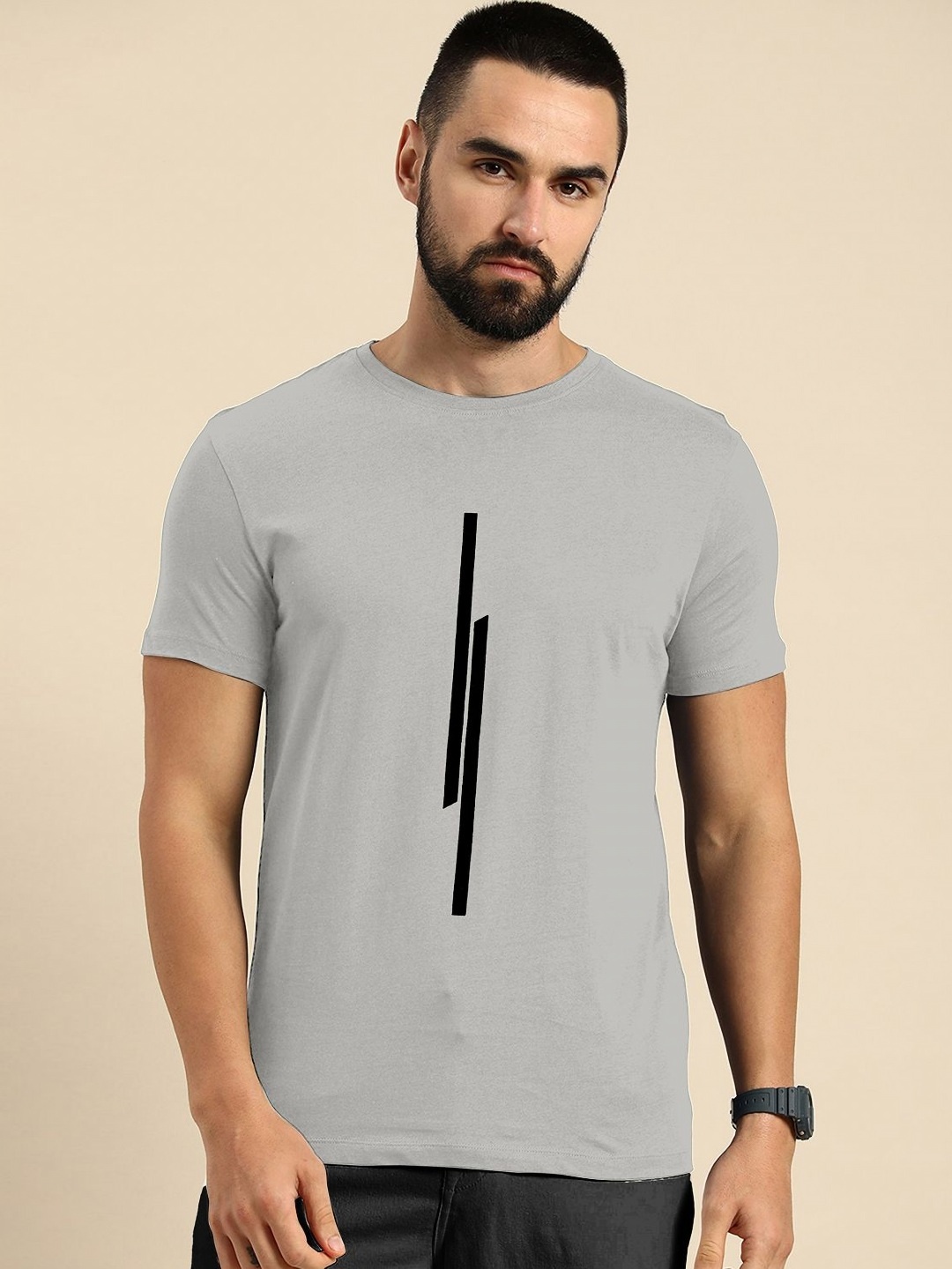 

HAPPY KHAJANA Men Graphic Printed Round Neck T-shirt, Grey