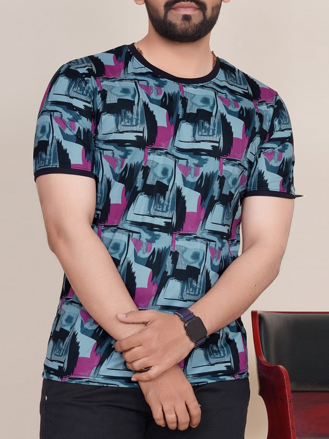 HAPPY KHAJANA Men Abstract Printed Round Neck T-shirt, Green