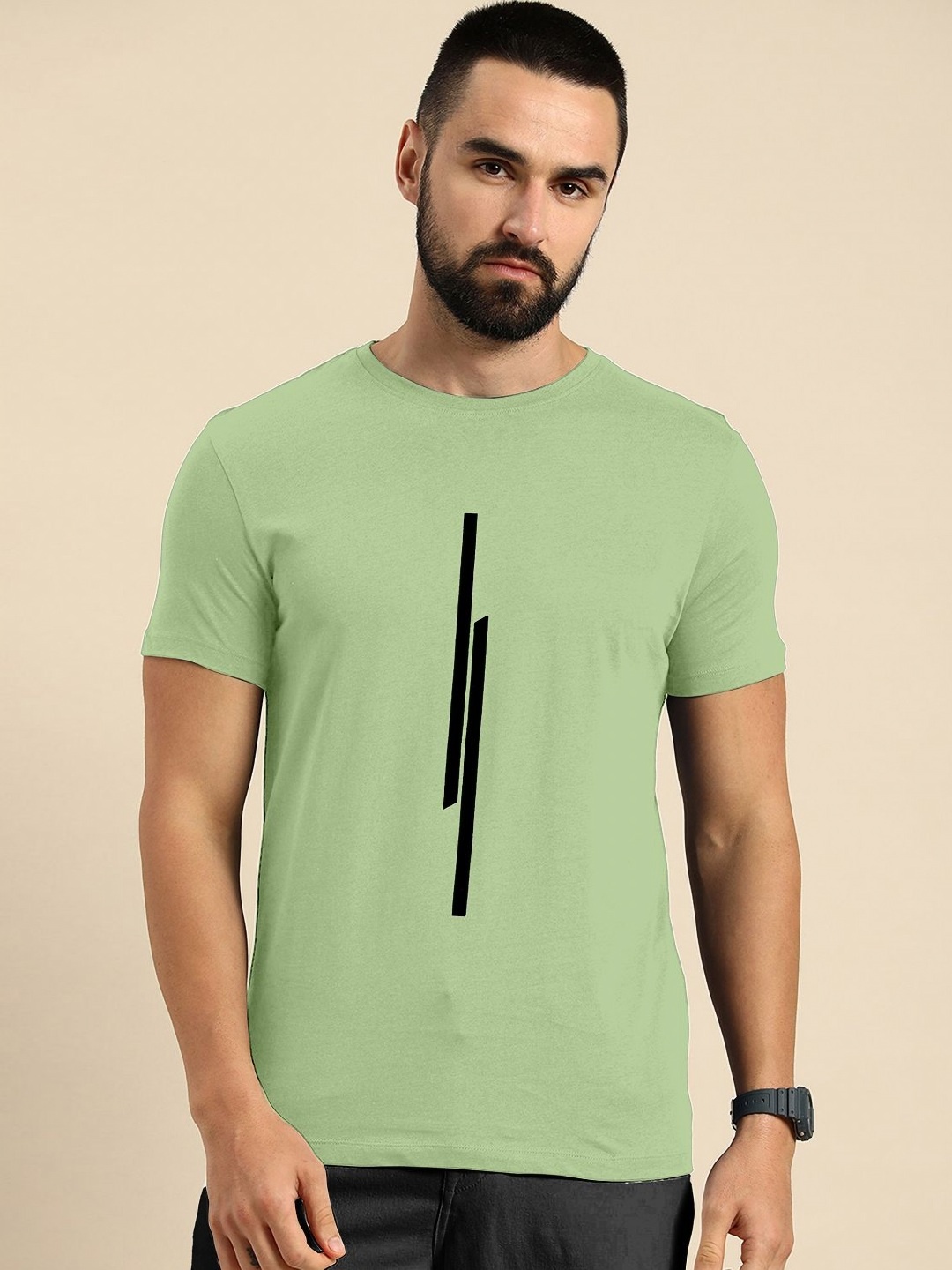 

HAPPY KHAJANA Men Graphic Printed Round Neck T-shirt, Green