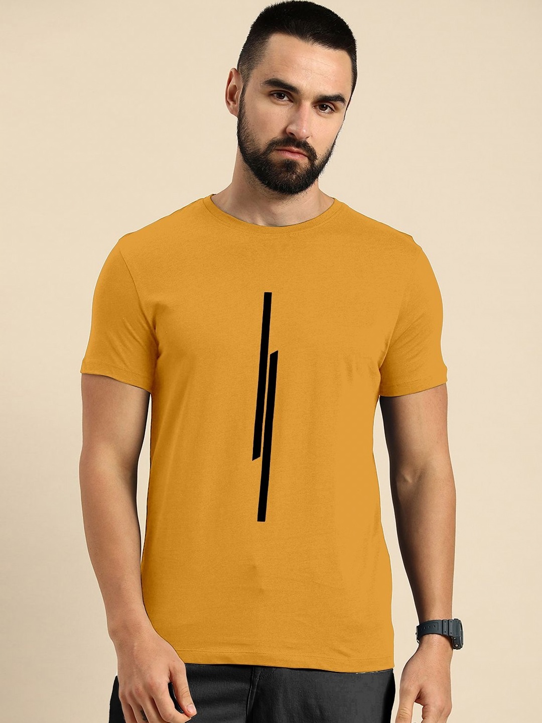 

HAPPY KHAJANA Men Graphic Printed Round Neck T-shirt, Yellow