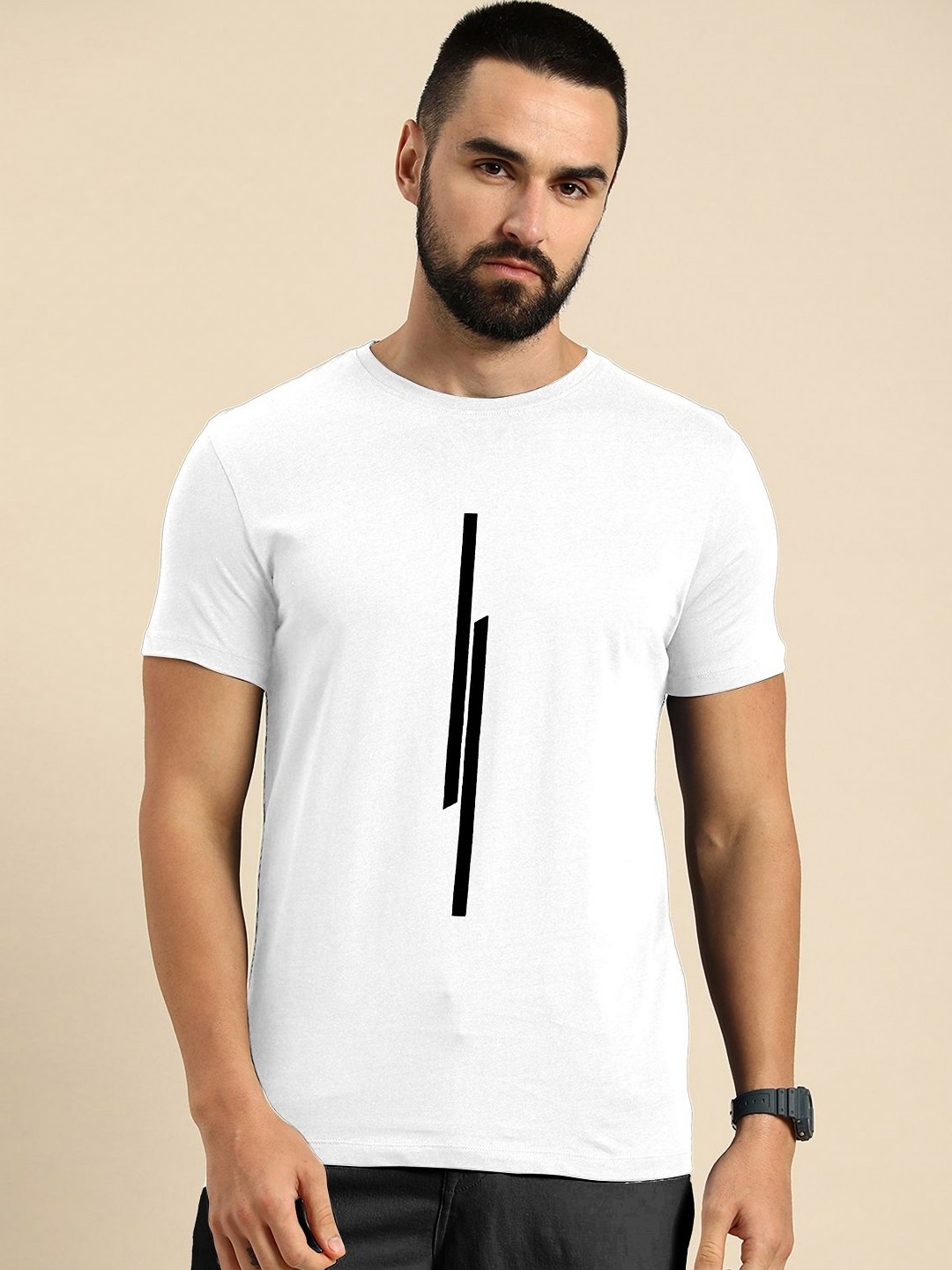 

HAPPY KHAJANA Men Graphic Printed Round Neck T-shirt, White