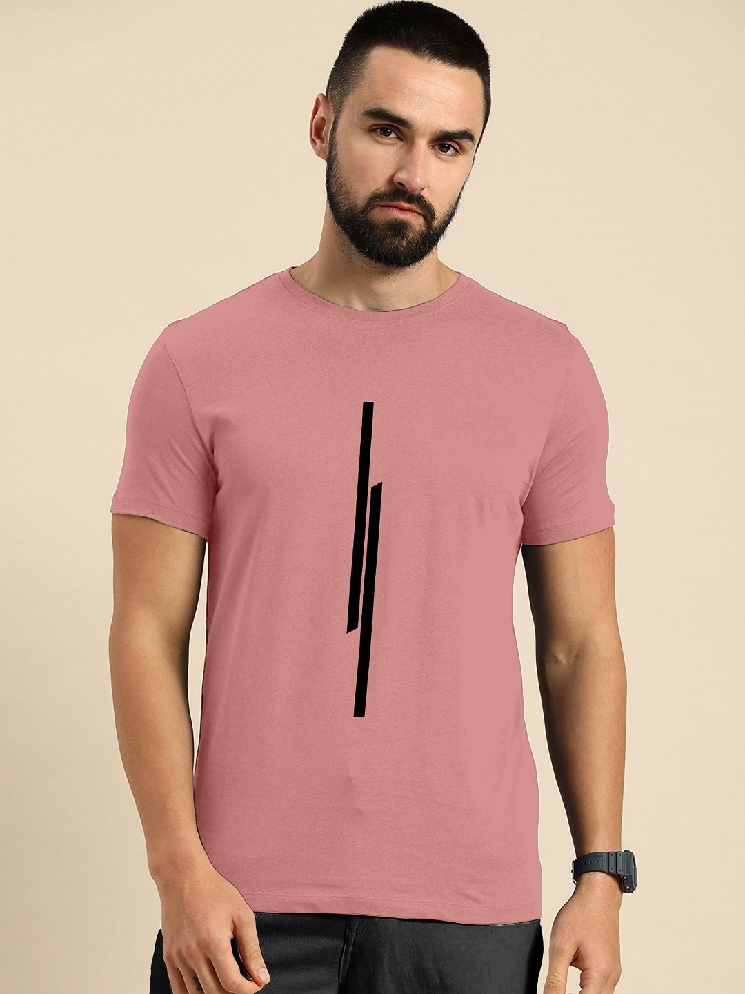 

HAPPY KHAJANA Men Graphic Printed Round Neck T-shirt, Pink