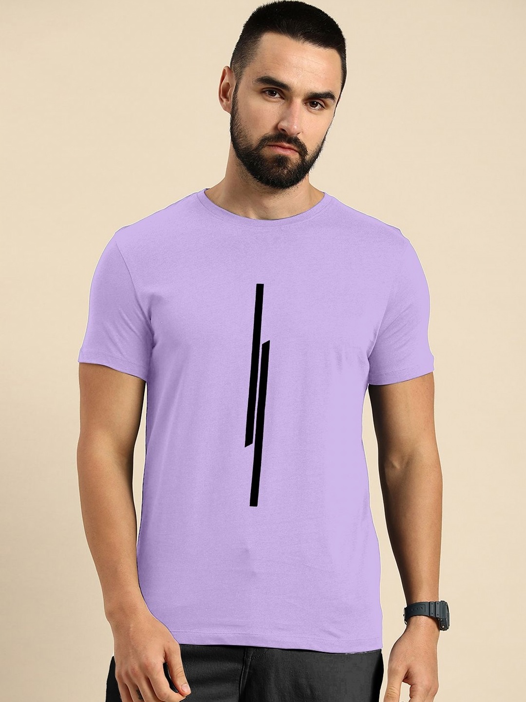 

HAPPY KHAJANA Men Graphic Printed Round Neck T-shirt, Lavender