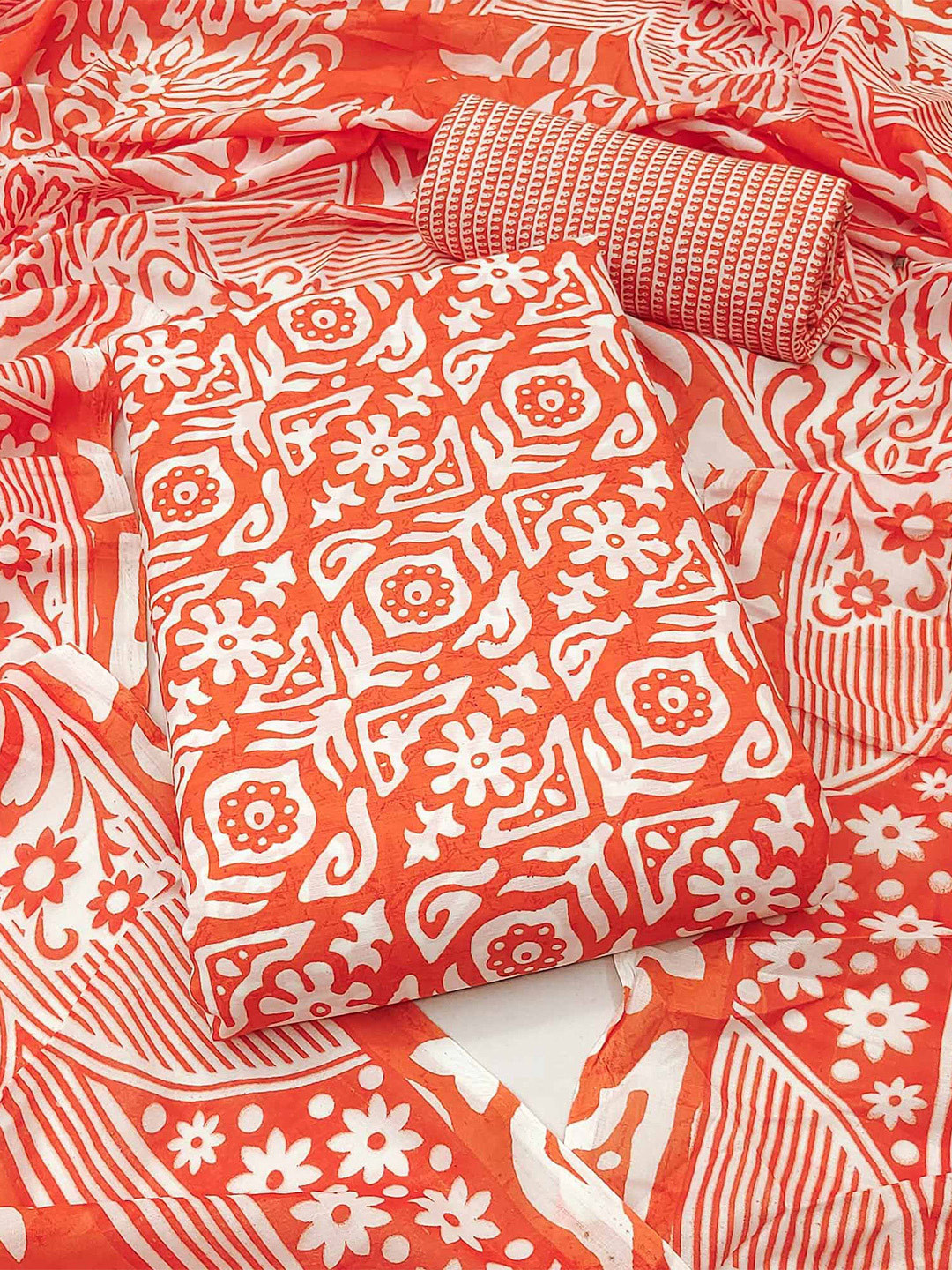 

Peachmode Floral Printed Pure Cotton Unstitched Dress Material, Orange