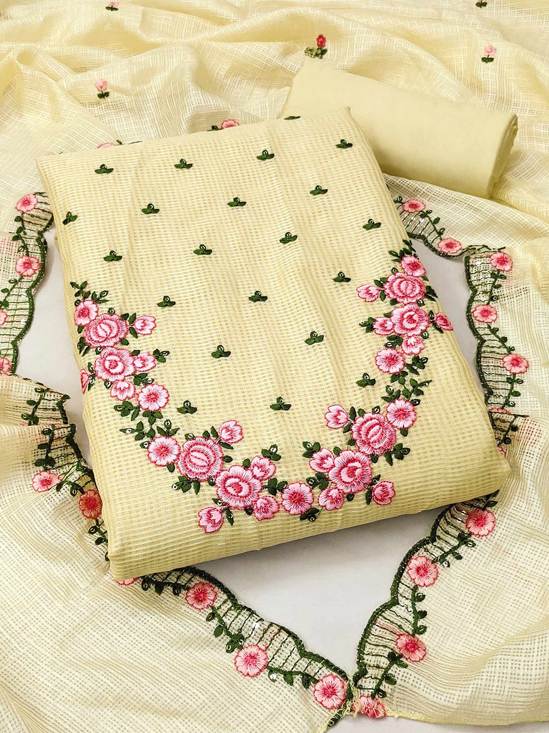 

Peachmode Floral Embroidered Unstitched Dress Material, Yellow
