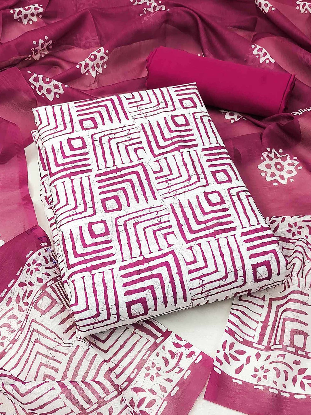 

Peachmode Geometric Printed Pure Cotton Unstitched Dress Material, Pink