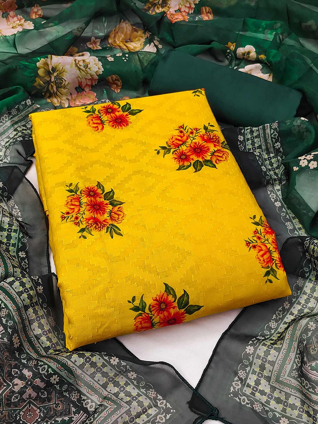

Peachmode Floral Printed Pure Cotton Unstitched Dress Material, Yellow