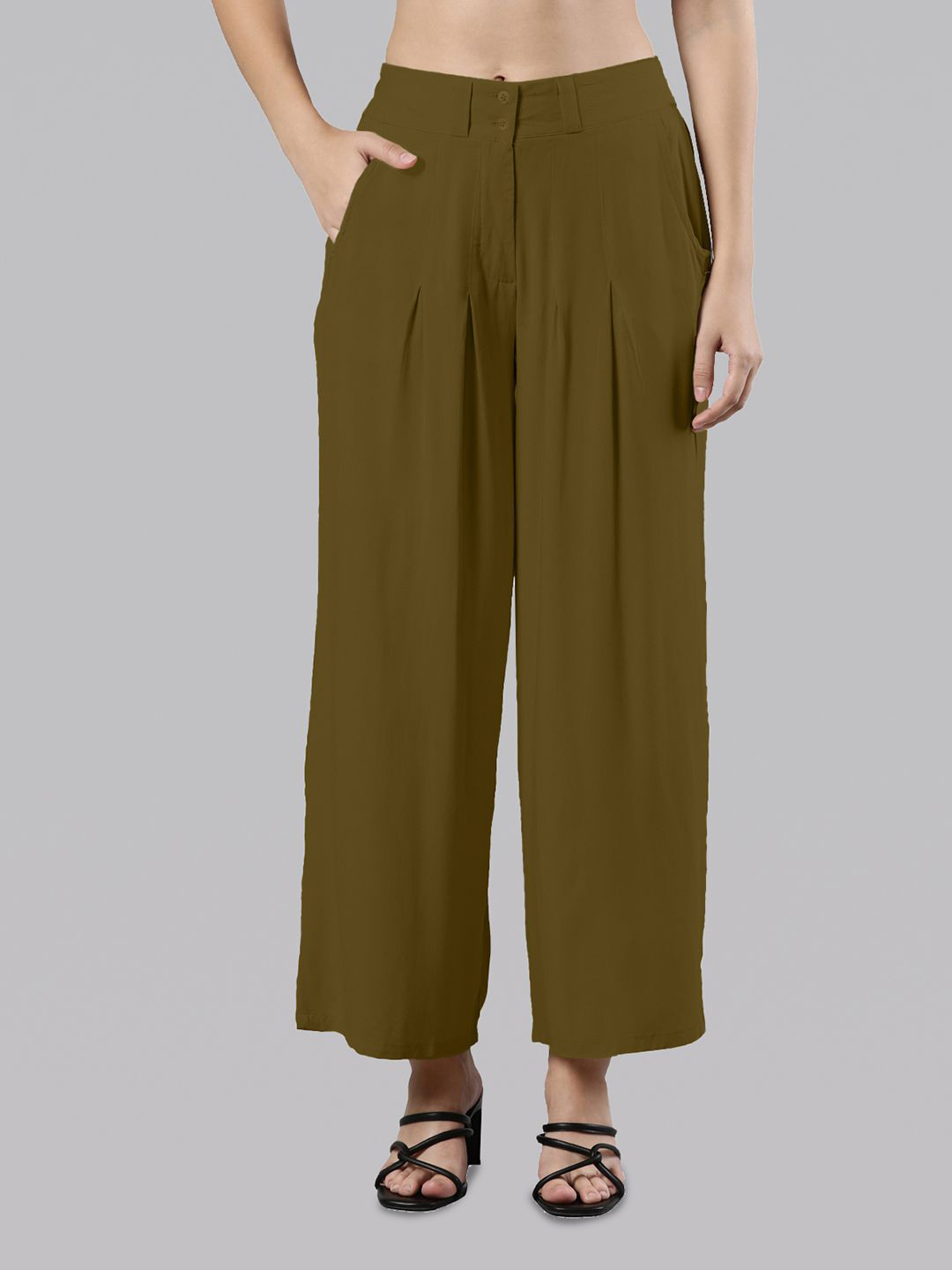 

Femmora Women Flared Palazzos, Khaki