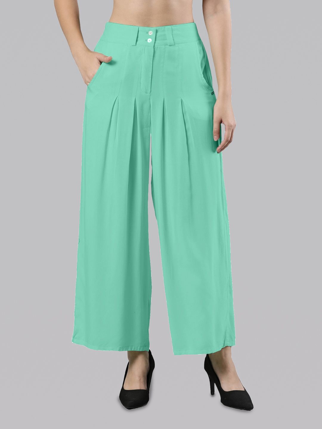 

Femmora Women Flared Palazzos, Green