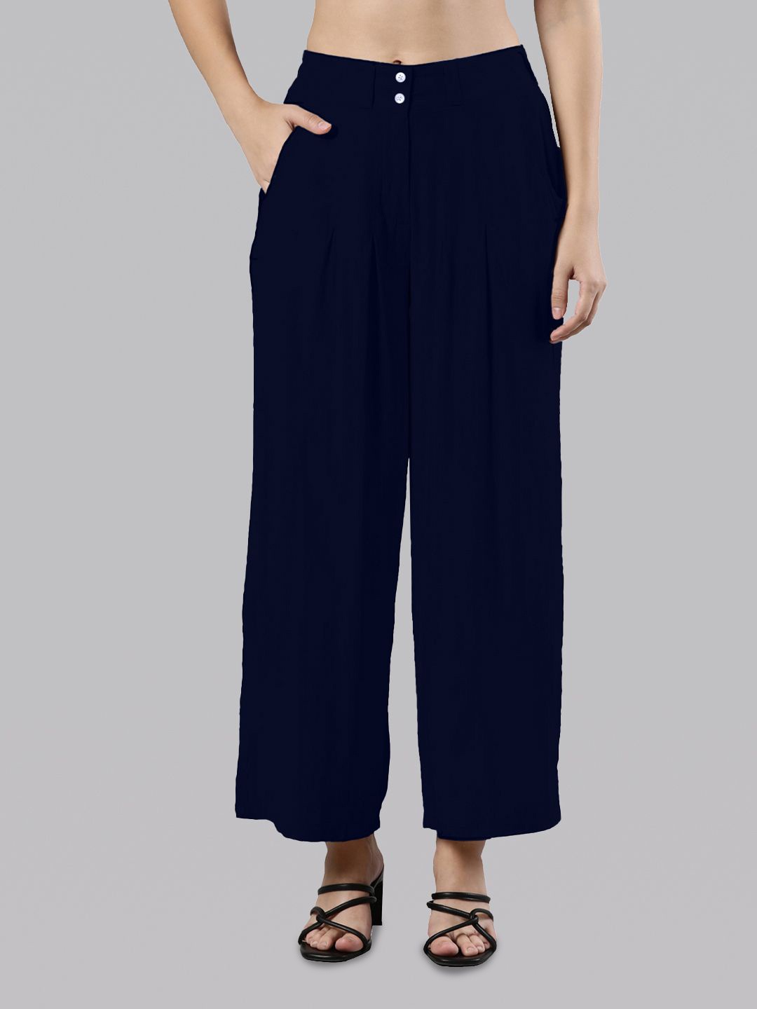 

Femmora Women Flared Palazzos, Navy blue