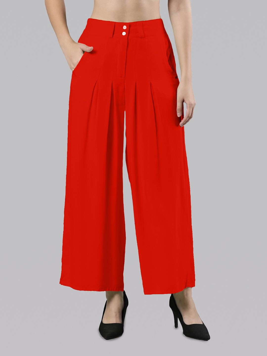 

Femmora Women Flared Palazzos, Red