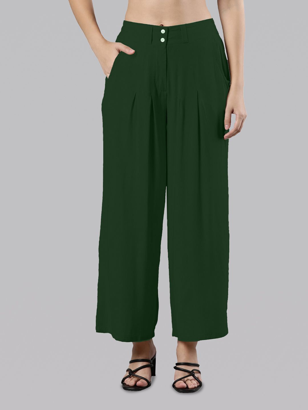 

Femmora Women Flared Palazzos, Green