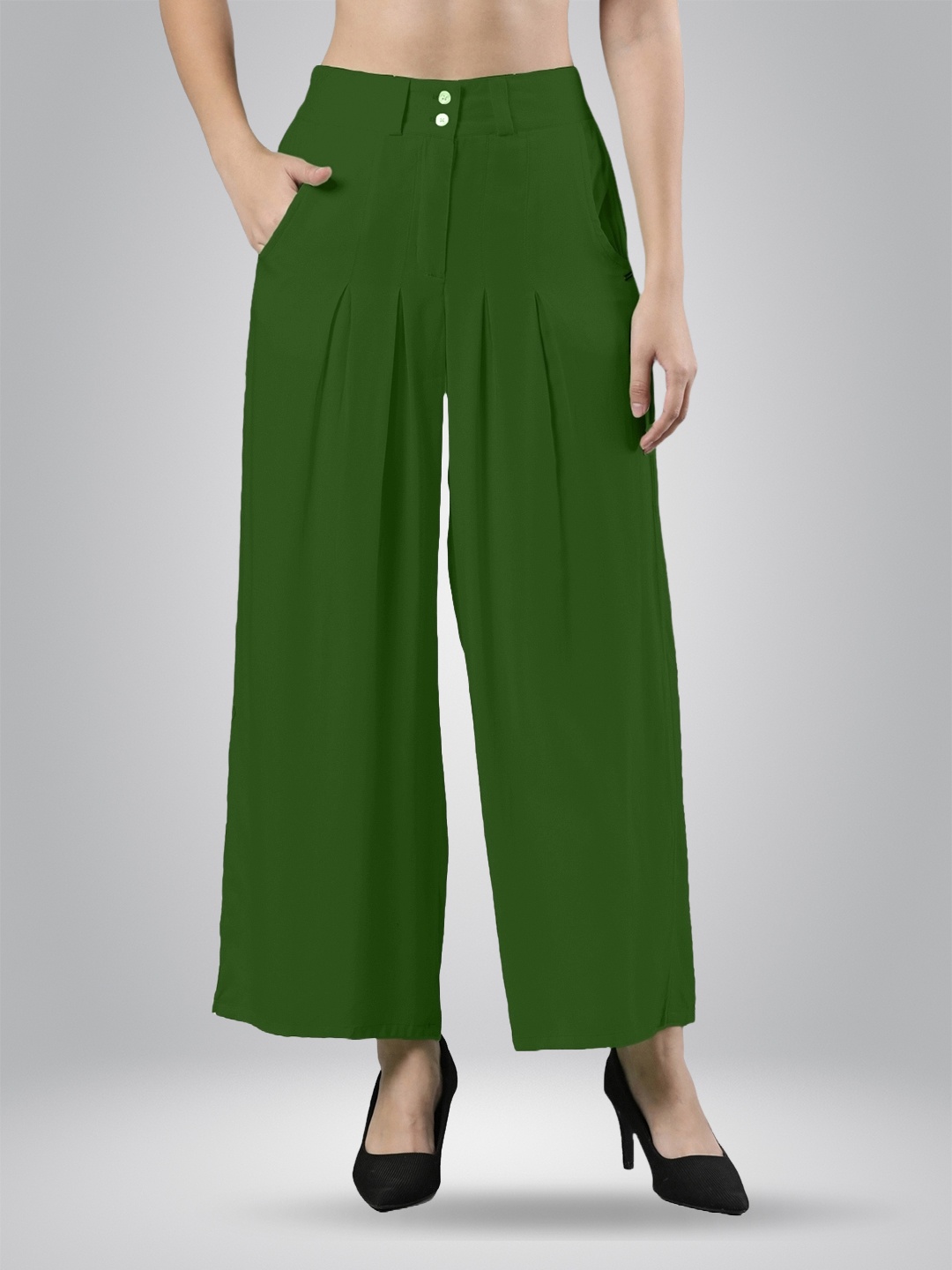 

Femmora Women Flared Palazzos, Green