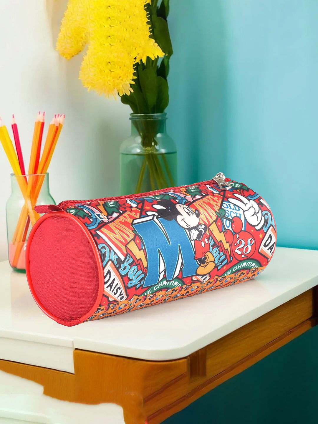 

Kuber Industries 3 Pieces Mickey Printed Pencil Pouch, Red