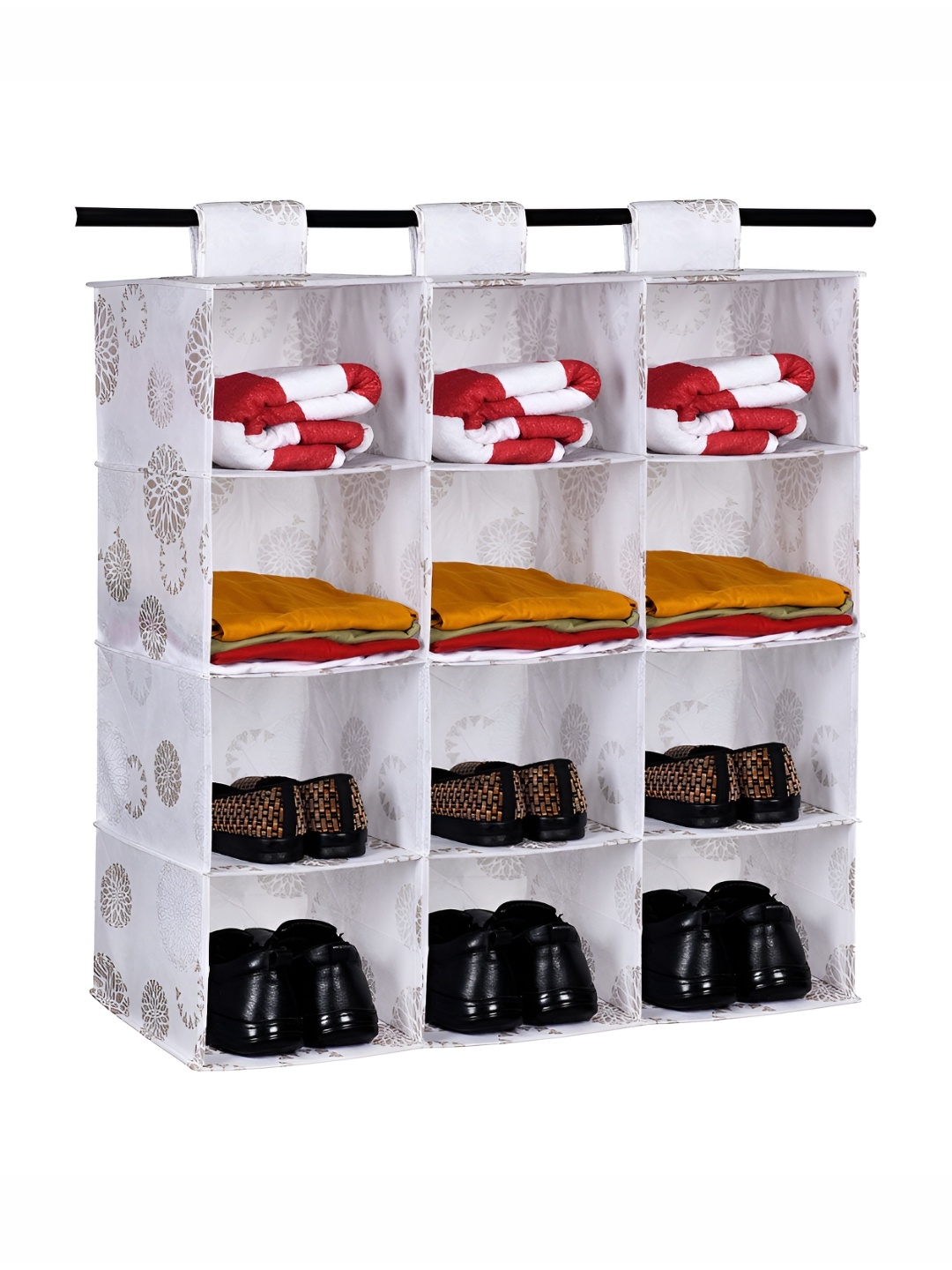 

Kuber Industries White 3 Pieces Printed 4-Tier Rectangle Hanging Shoe Rack