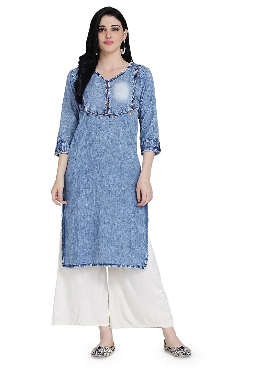 

KALINI Girl's Denim Party Wear Kurti, Blue
