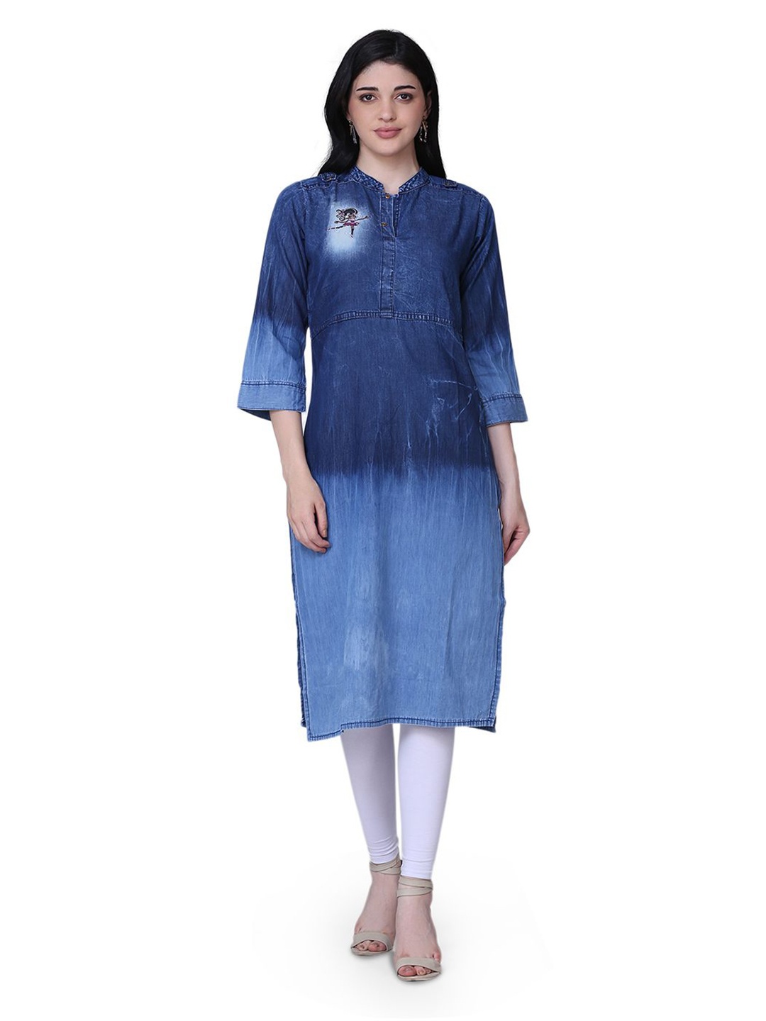 

KALINI Embroidered Denim Straight Kurta, Blue