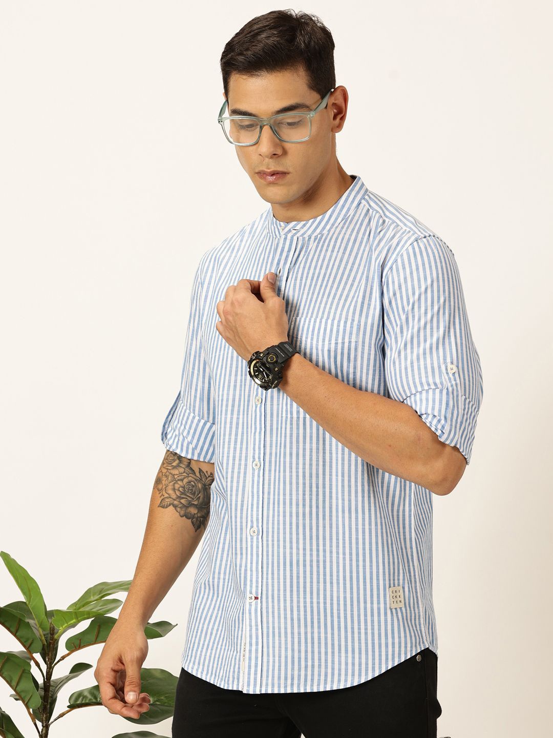 

Thomas Scott Men Premium Opaque Striped Casual Shirt, Blue
