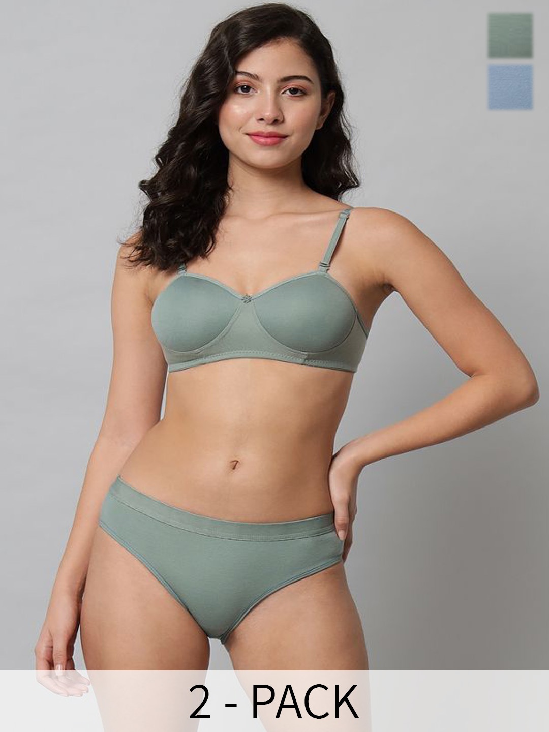 

R Cube Pack Of 2 Lightly-Padded Lingerie Set, Grey