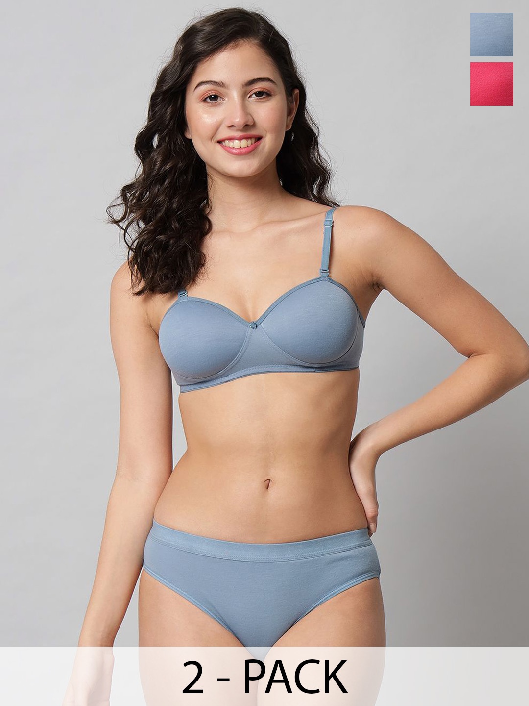 

R Cube Pack Of 2 Lightly Padded Bra And Panty Lingerie Set, Grey